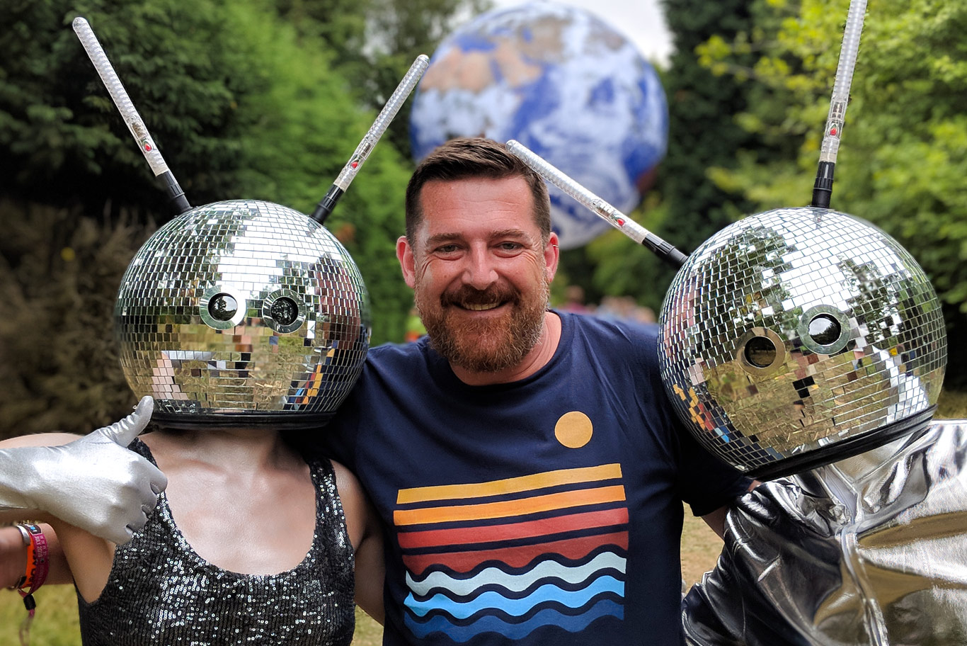 Daryl with 'Aliens' and the Earth in the background - Bluedot Festival 2018